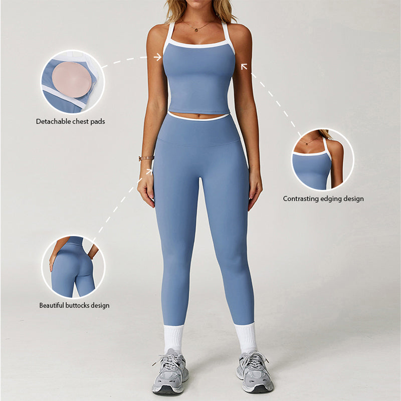 Contrasting Color tank top + High Waist Shorts 2-piece Set