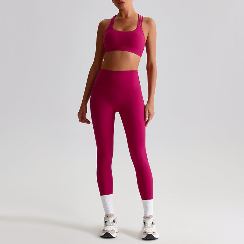 thin cross straps YOGA bra& HIGH-WAISTED LEGGINGS 2-PIECE SET