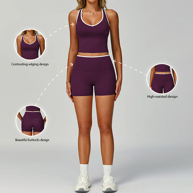 Contrasting Color tank top + High Waist Shorts 2-piece Set
