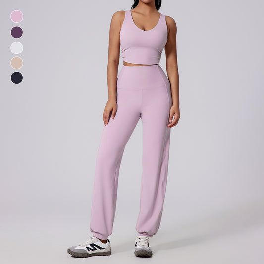 Breite Gurte Yoga-Tanktop + hohe Hose 2-teiliger Hosen Set