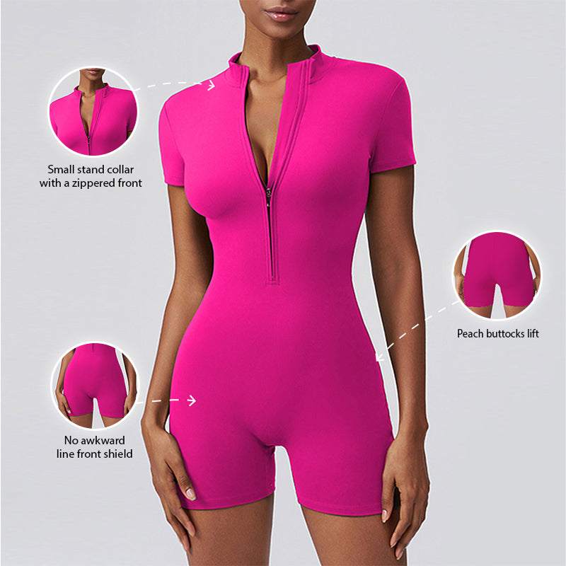 Half Zipper One-Piece short Sleeve Fitness Jumpsuits