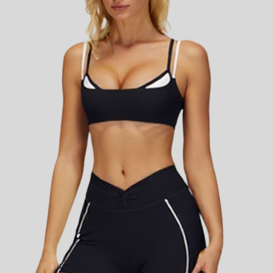 Faux two-piece color-blocked sports bra