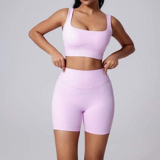 Cross Back yoga bras + High-waisted shorts 2-piece set