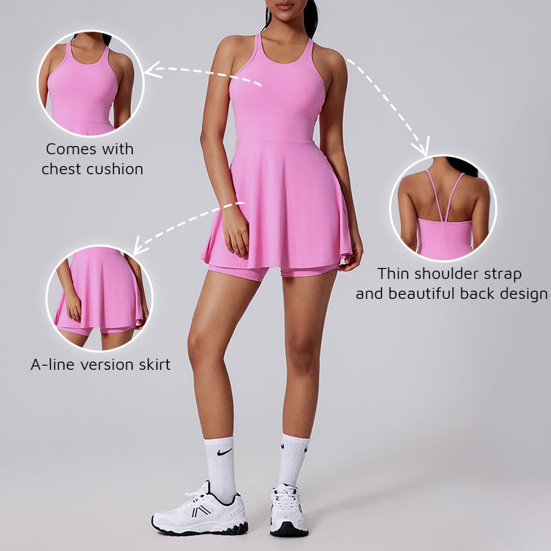 Thin Straps Backless Pleated Tennis Dress