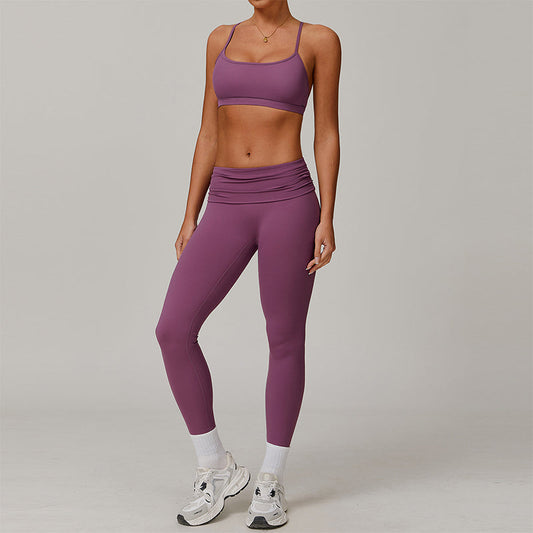Cross Back and thin straps sports bras + High-waisted legging 2-piece set