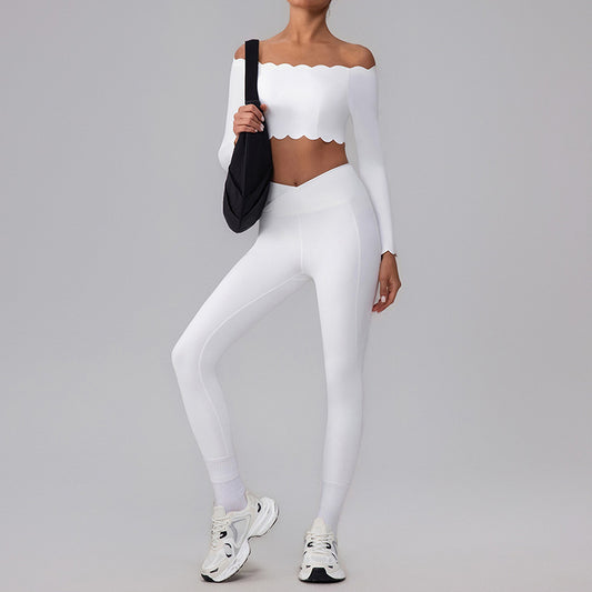 Top de cultivo deportivo de fitness de ondas + leggings de cintura alta de 2 piezas