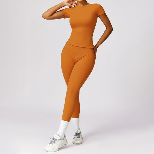 Top de yoga de manga corta + leggings set de 2 piezas