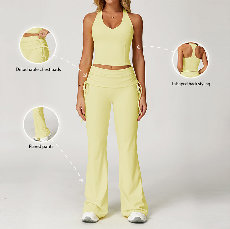 Nude Racerback yoga bra + Flared Leg pants 2-piece set