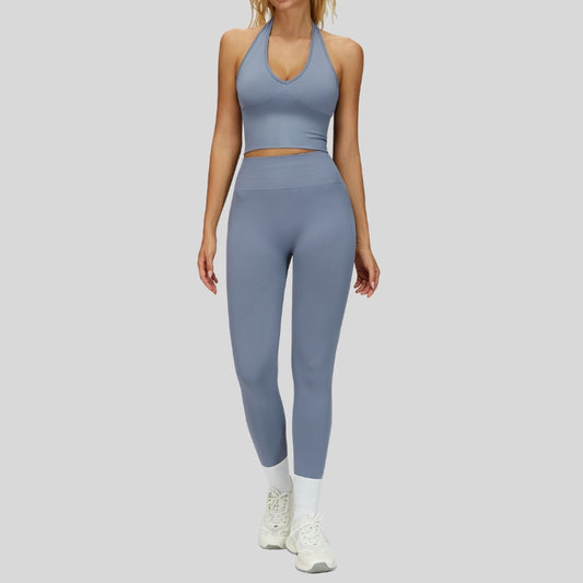 Nahtloser Halternkopf -Yoga BH + Legging Set