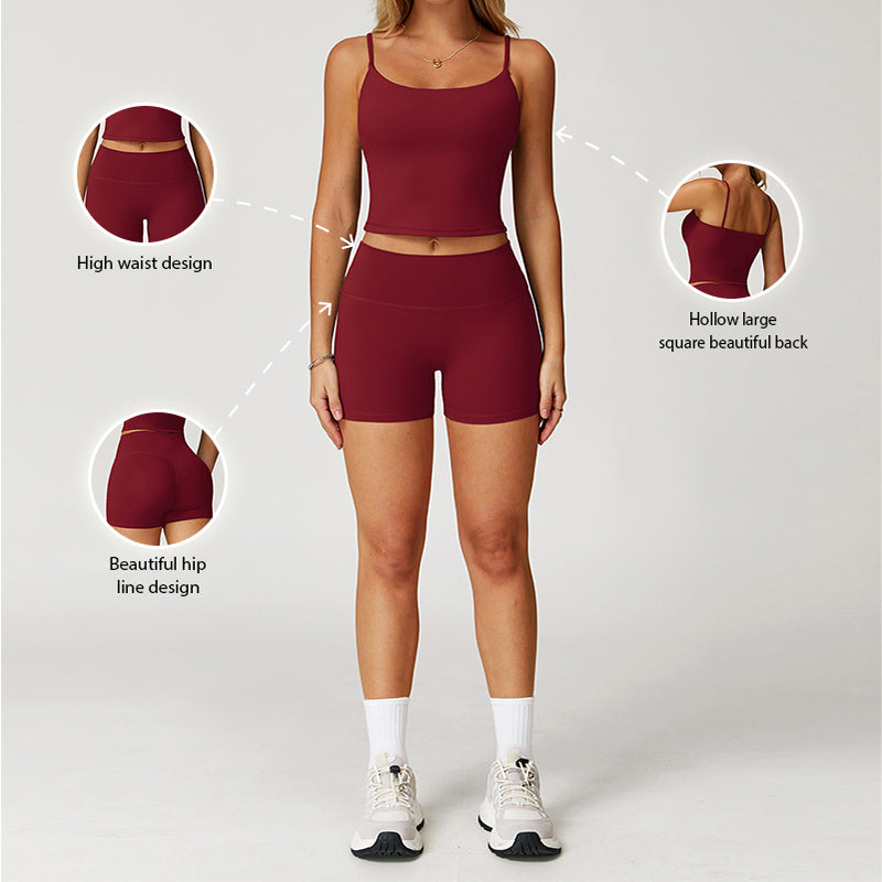 Brushed Thin straps tank top + High-Waist shorts 2-Piece Set