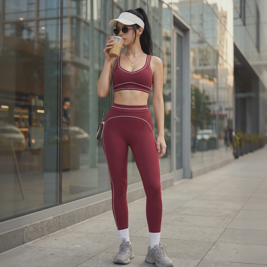 Sport-BH und Leggings mit hohem Bund in Kontrastfarbe (2-teiliges Set)