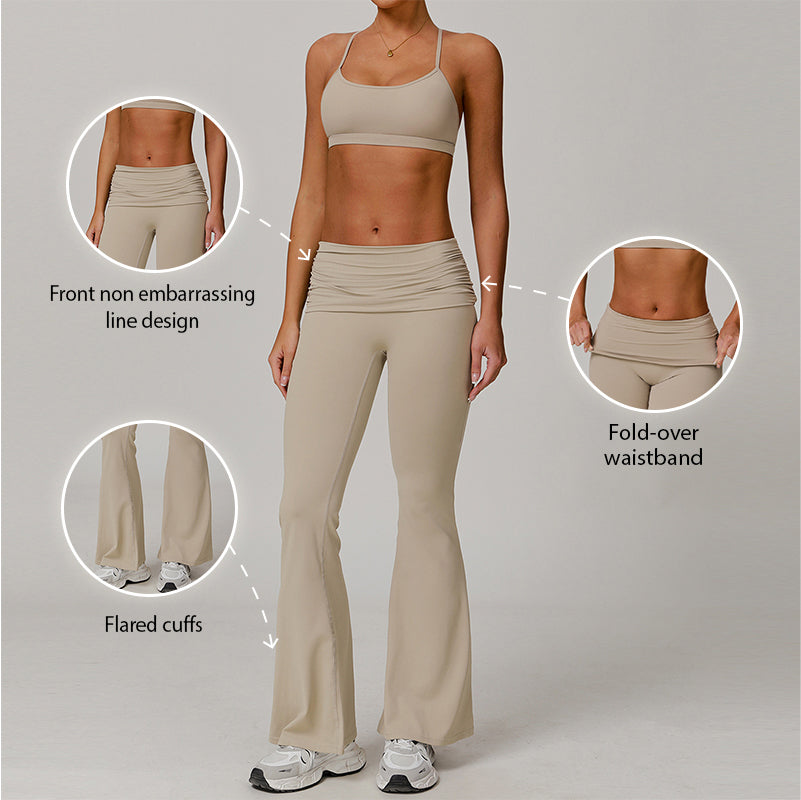 Cross Back and thin straps sports bras + Flared Leg pants 2-piece set
