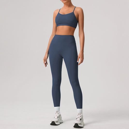 BRA de ioga nua + altas pernas de cintura de 2 peças