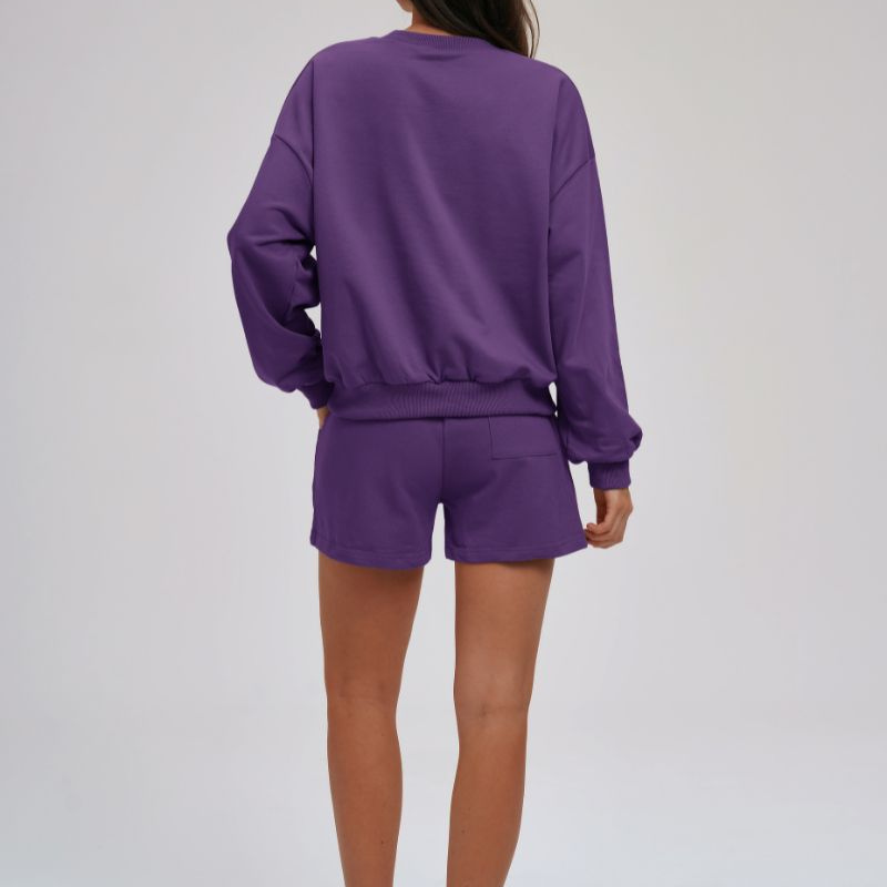 Wholesale loose round neck sweatshirt + loose shorts