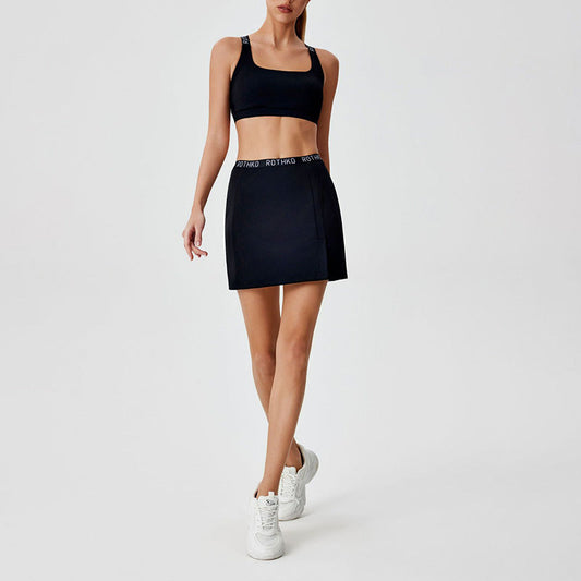 Cross back Sports Bra + Slit Tennis Skirt 2-Piece Set