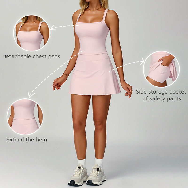 Thin straps Tank Top + Golf And Tennis skirts 2-Piece Set