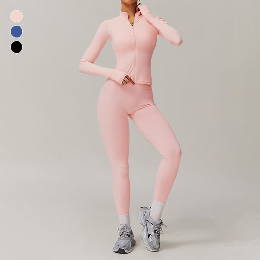 Schnelltrocknende Zip-Sport-Jacke+hoch taillierte Hüftliebung Running Leggings