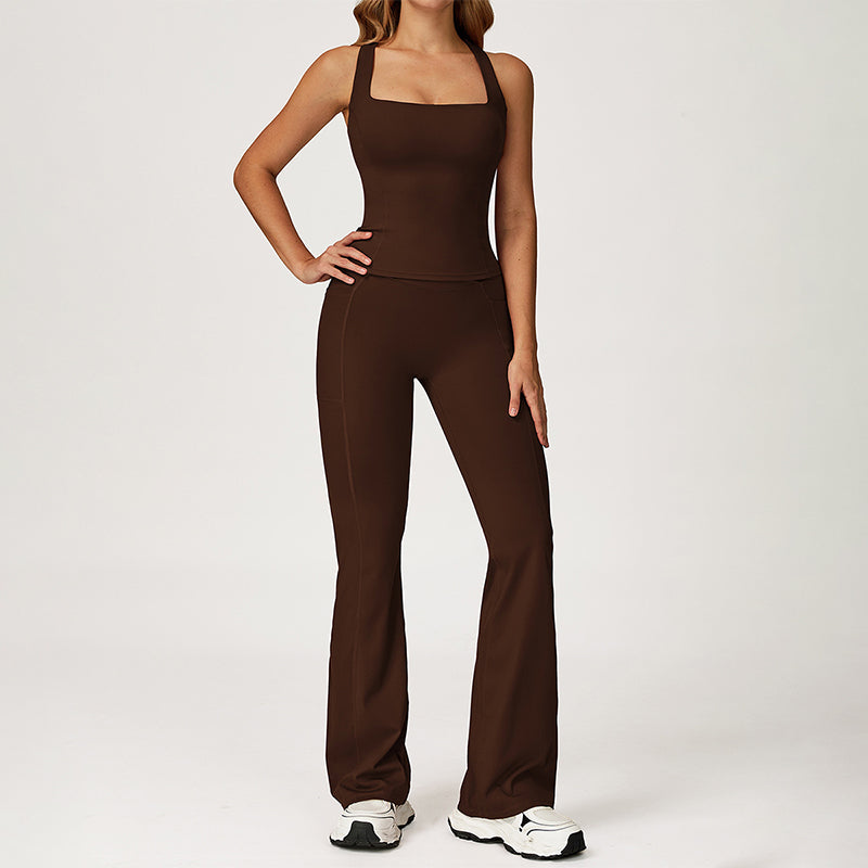 THIN STRAPS TANK TOP + Slim-fit athletic flare pants 2-PIECE SET