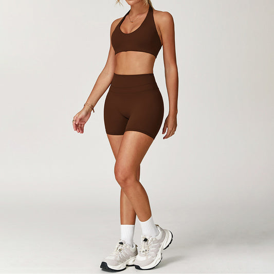 Reggiseno sportivo senza battuta spazzolato BRA + Shorts a 2 pezzi cortometraggi