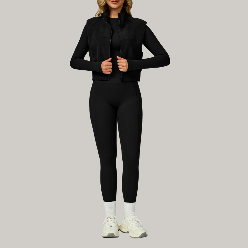 Long sleeve+leggings+ velvet full zipper sports vest jacket 3-Piece Set