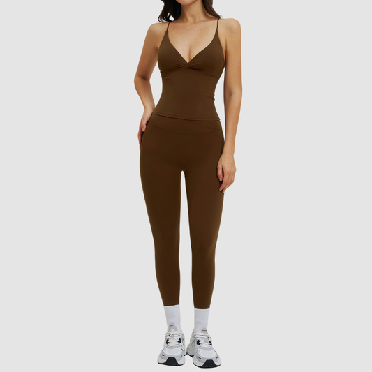 Wholesale thin-strap sports tank top + leggings 2-piece set