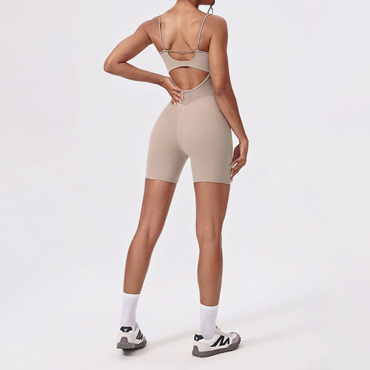 V-neck Thin Straps and shorts Sports Jumpsuit