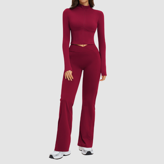 Wholesale solid color sports jacket + flared pants