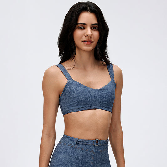 Wholesale Denim Retro Style Sports Bra | Wonderxfans bulk activewear
