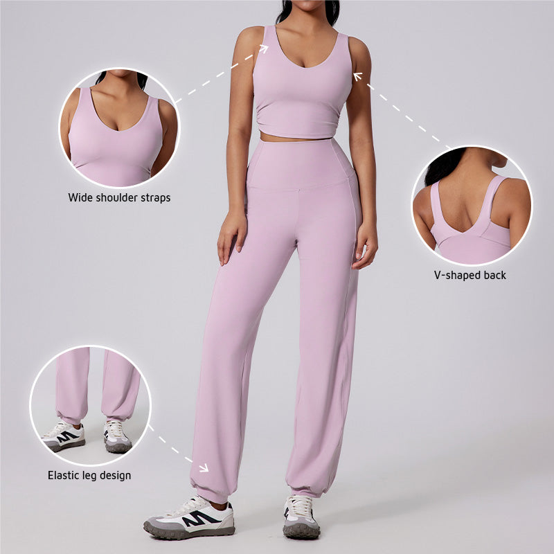 Wide straps yoga tank top + High-waisted pants 2-piece set