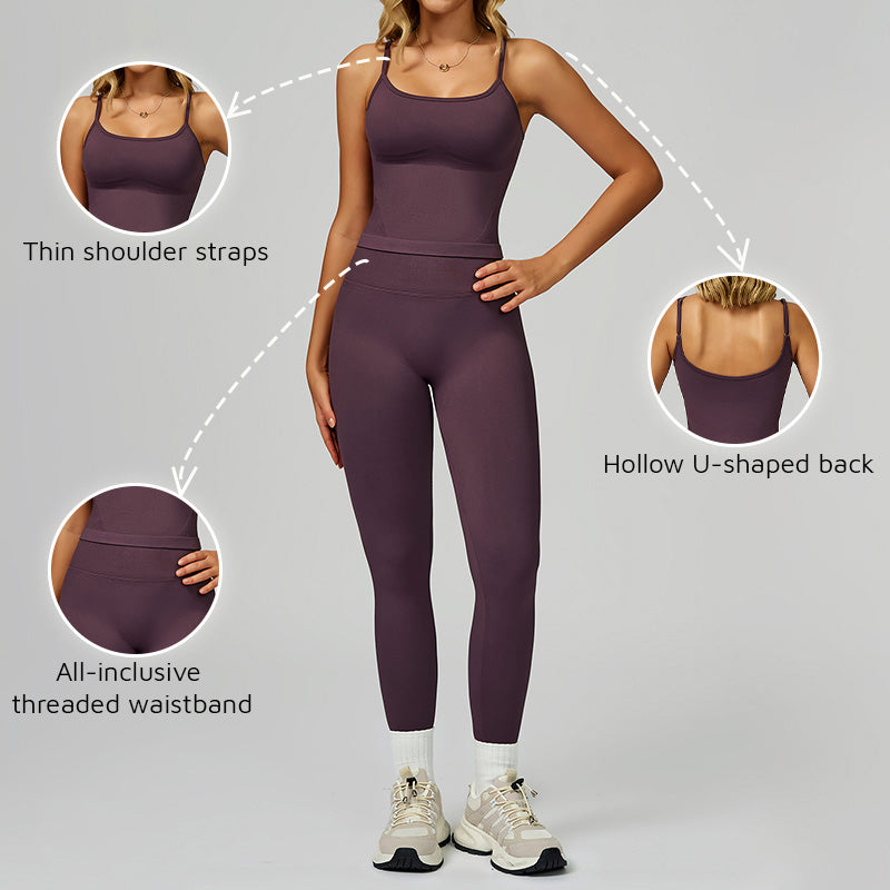 Seamless thin straps tank top + High-waisted leggings 2-Piece Set