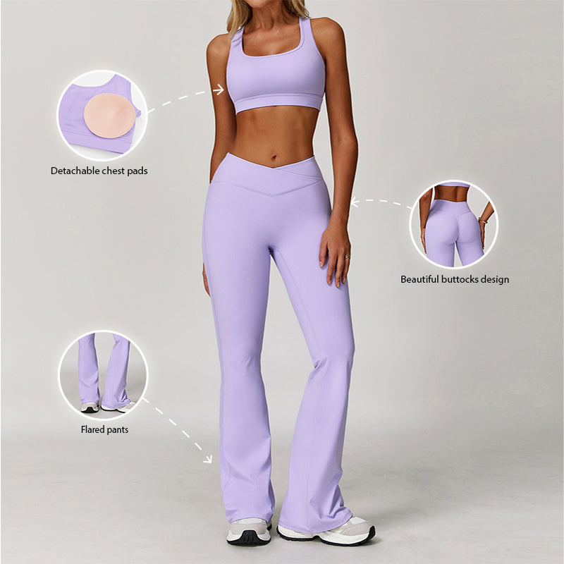 Wide straps Sports Bra + Flared Leg pants 2-piece set