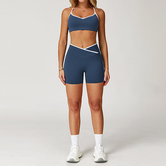 Brajes deportivos de color contrastantes + set de 2 piezas de cintura alta