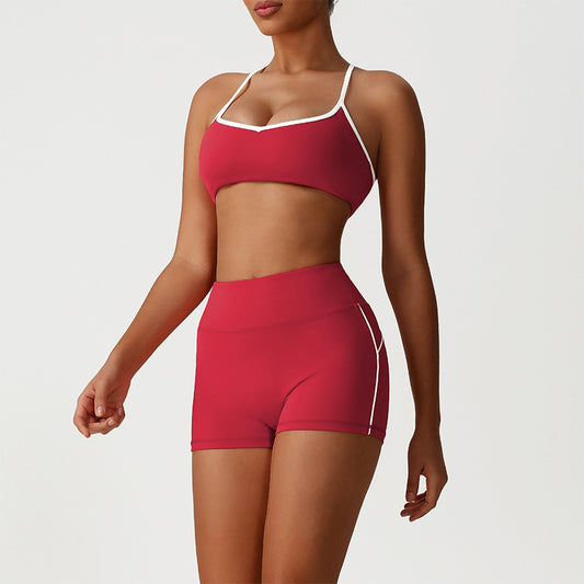 Cross-Back Color-Blocked Bra + High-Waisted Butt-Lifting Shorts 2-Piece Set