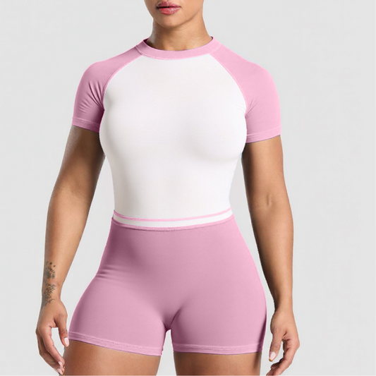 Top à manches courtes contrasté + shorts + bande 3 pièces du bandeau