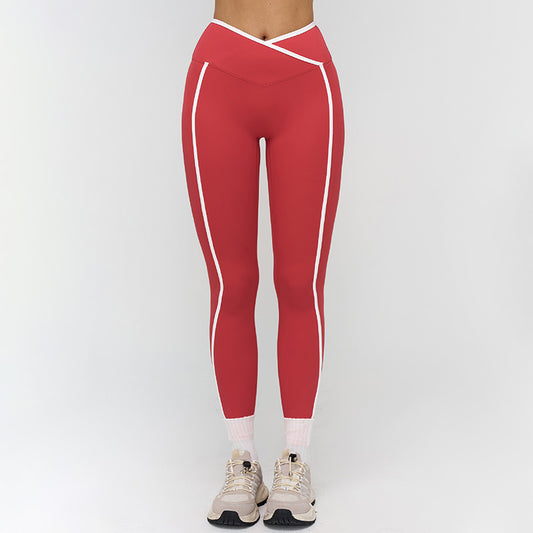 Women's contrasting color cross-waist leggings