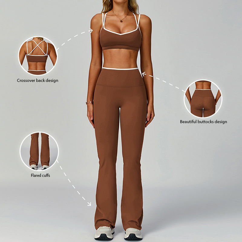 Contrasting Color Sports Bra + Flared Leg pants 2-piece set