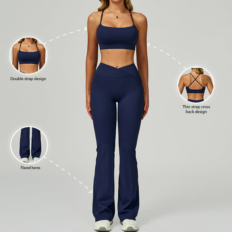 Thin straps Sports Bra + Flared Leg pants 2-piece set