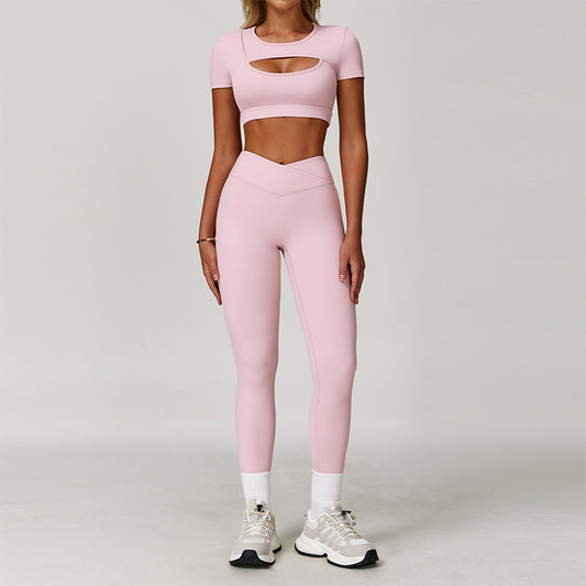 Top de sport à manches courtes + leggings hauts hauts
