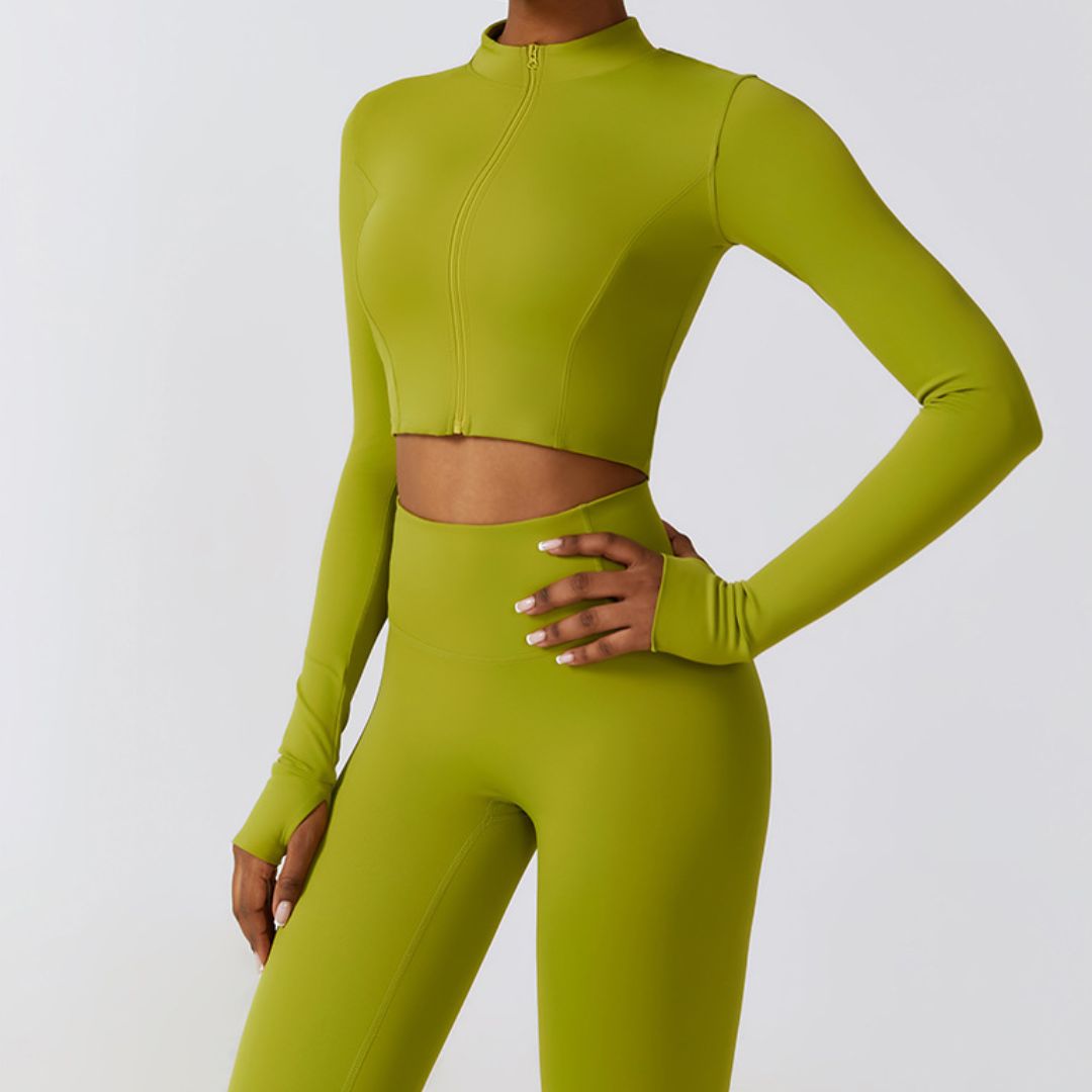 Solid color zippered long sleeves performance jacket