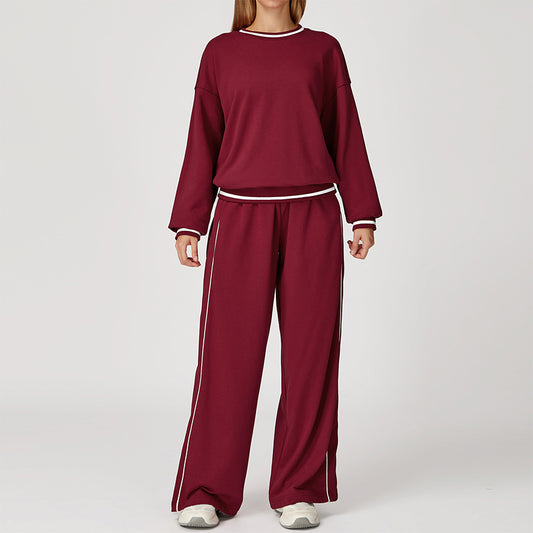 Contrasting Color long sleeve Sweatshirt + loose Sweatpants 2 pieces set