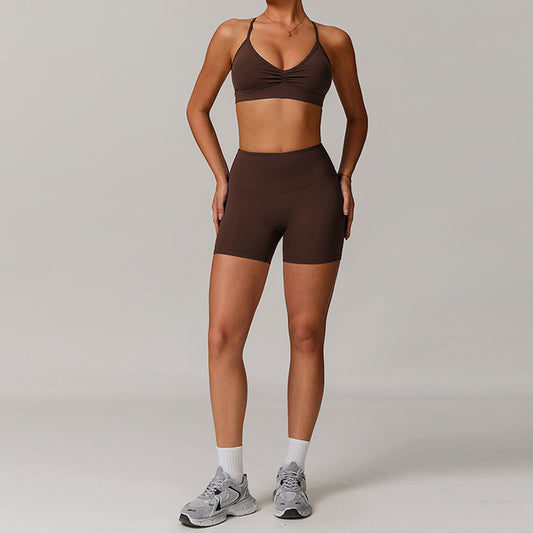 Cross Back Sports Bra + Sort 2 pièces à taille haute