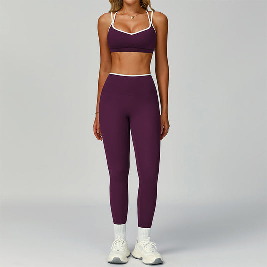 Brajes de deportes de color contrastantes + Leggings de cintura alta de 2 piezas