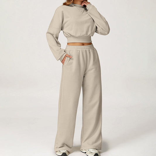 Cropped Hooded Sweatshirt + Loose Sweatpants 2-Piece Set