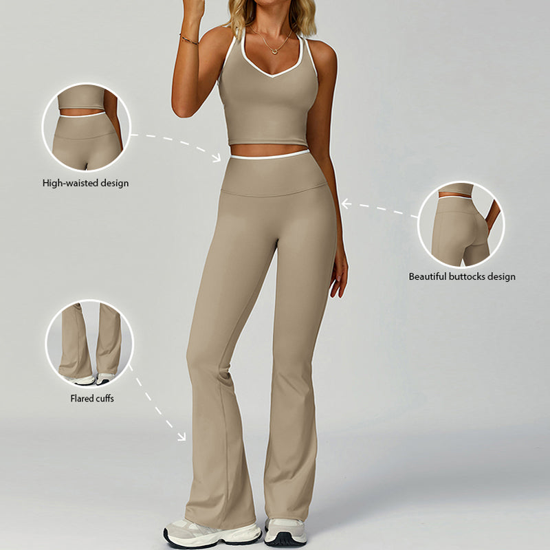 Contrasting Color tank top + Flared Leg pants 2-piece set