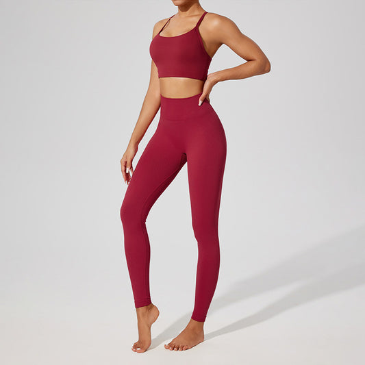 Conjunto de leggings de sujetador de fitness transversal y de pilates