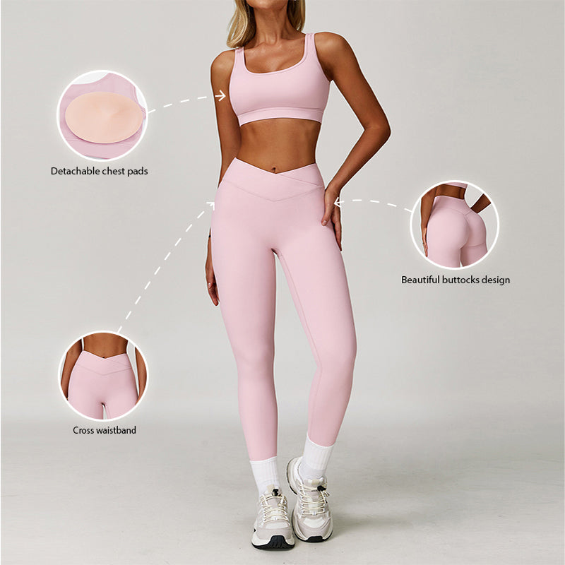 Wide straps Sports Bra + high waist leggings 2-piece set