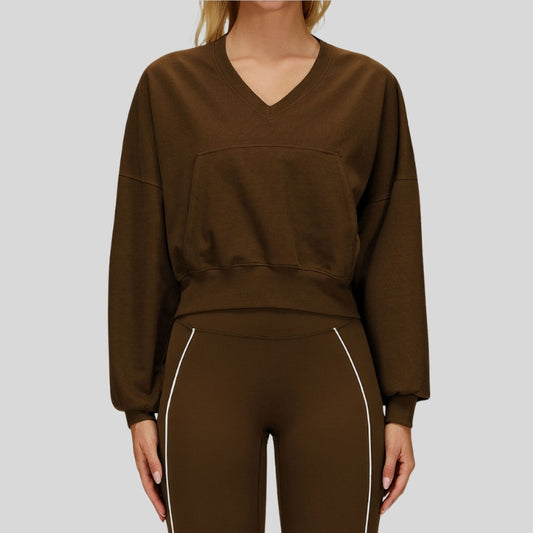 Warm V-neck hooded sweatshirt