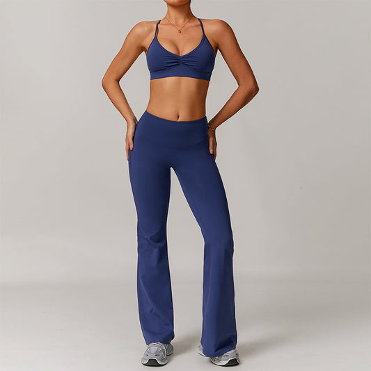 Cross Back Sports Bra + Pantalon à jambe évasée 2 pièces