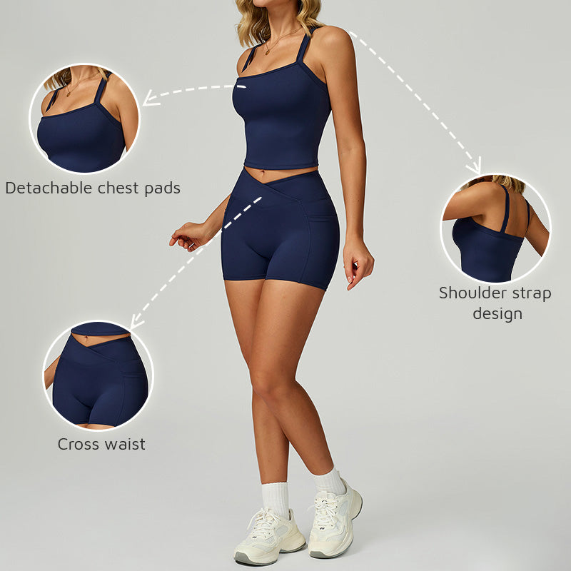 Thin straps Tank Top + High-waisted shorts 2-Piece Set