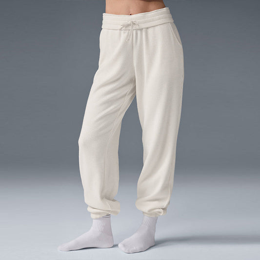 Waffle-knit Loose High-waisted Cuffed Leg Casual pants